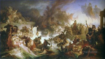 風景 Painting - カウルバッハ ヴィルヘルム フォン ディー ゼーシュラハト バイ サラミス 1868 年海戦